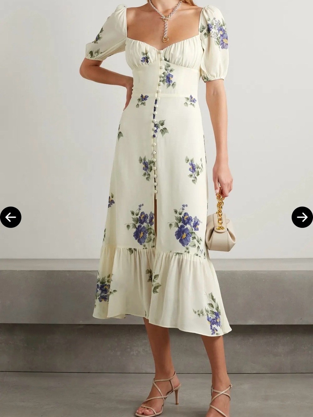 Reformation Parke Midi Dress Roquefort Floral Ivory Size 4 - Picture 6 of 13